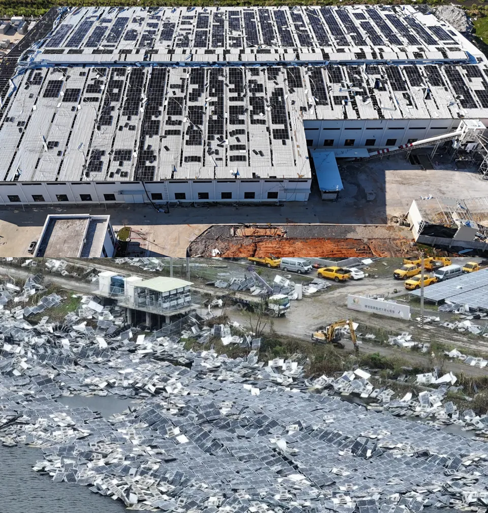 Standard IEC panels scattered after a storm vs